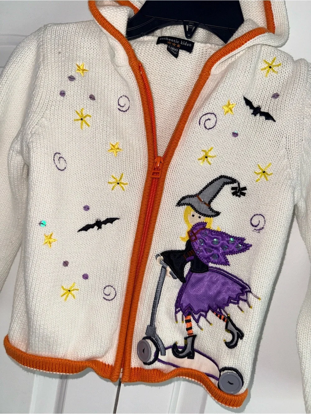 Vintage 90s Halloween sweater knit embroidered toddler girl 6 witch candy fall